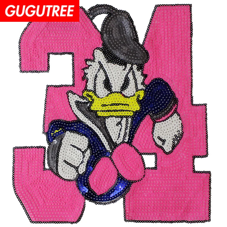 

GUGUTREE embroidery Sequins big duck 34 patches animal cartoon patches badges applique patches for clothing XC-498