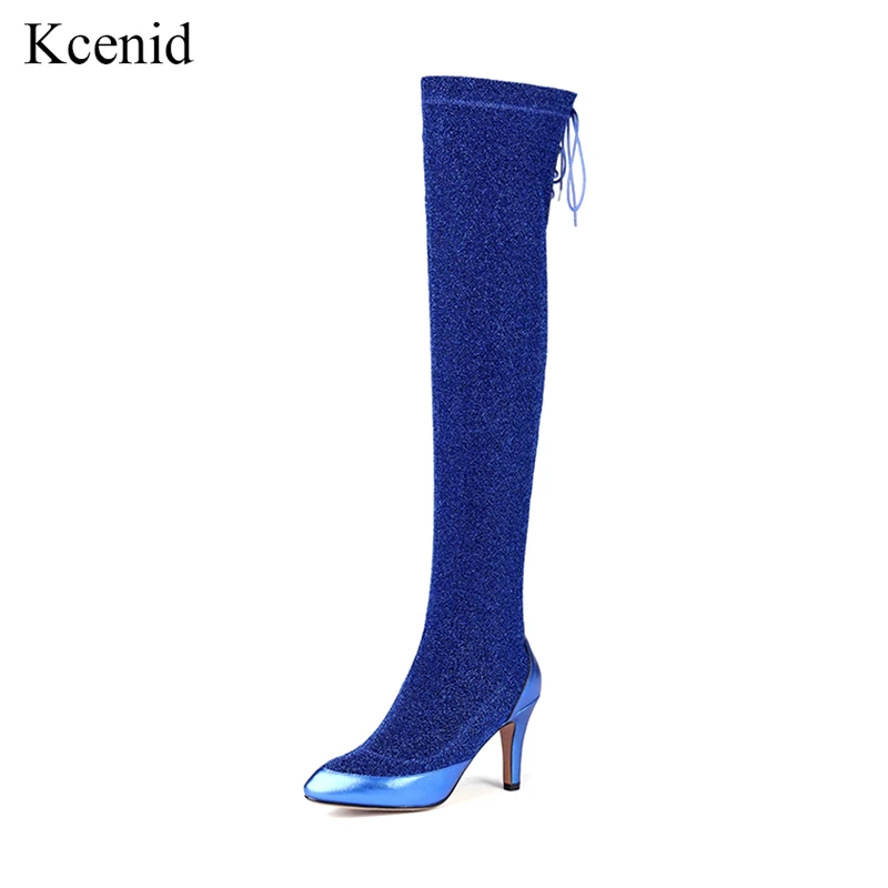 light blue knee high boots