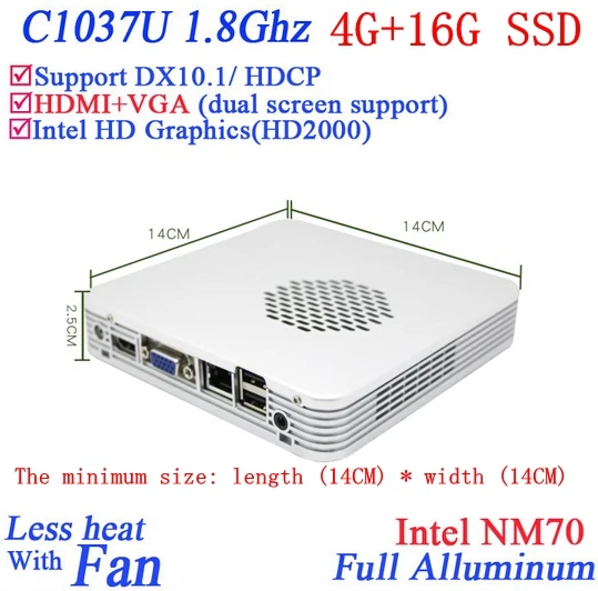 Promotional mini pc windows linux 4G RAM 16G SSD with Celeron 1037U dual core 1.8G HD Graphics DX10.1 HDCP support
