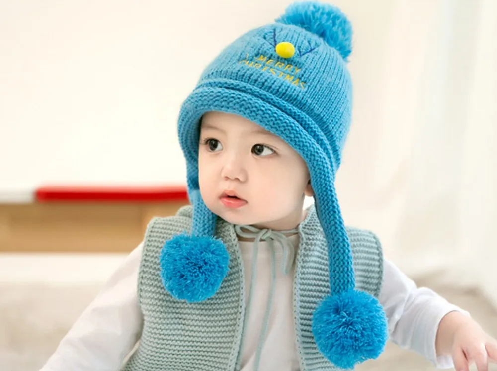 Рождество шапочка Кепки модная шерстяная вязаная зимняя теплая шапка Шапка-бини для малышей