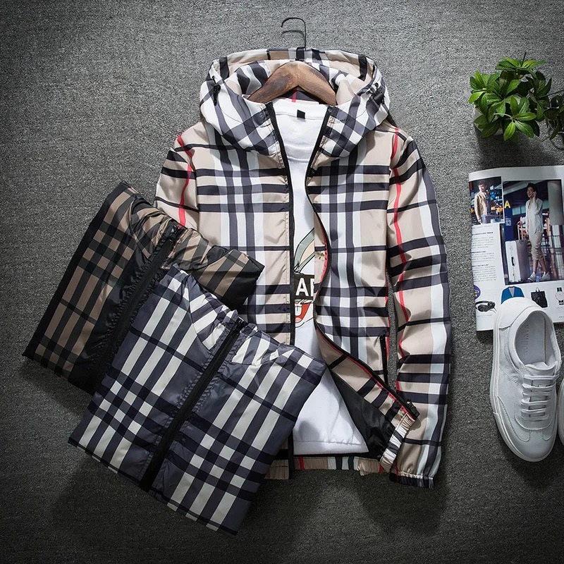 

bomber jacket streetwear Plaid Regular Casual mens jackets