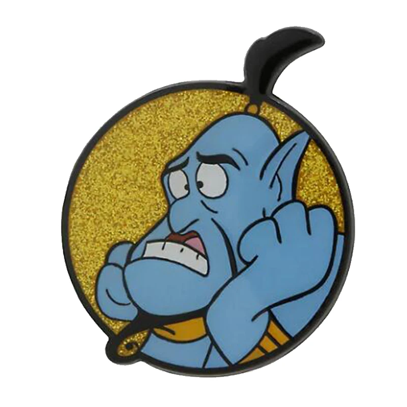 

Surprised genie button badges gold glitter Aladdin pin funny fairytales gift