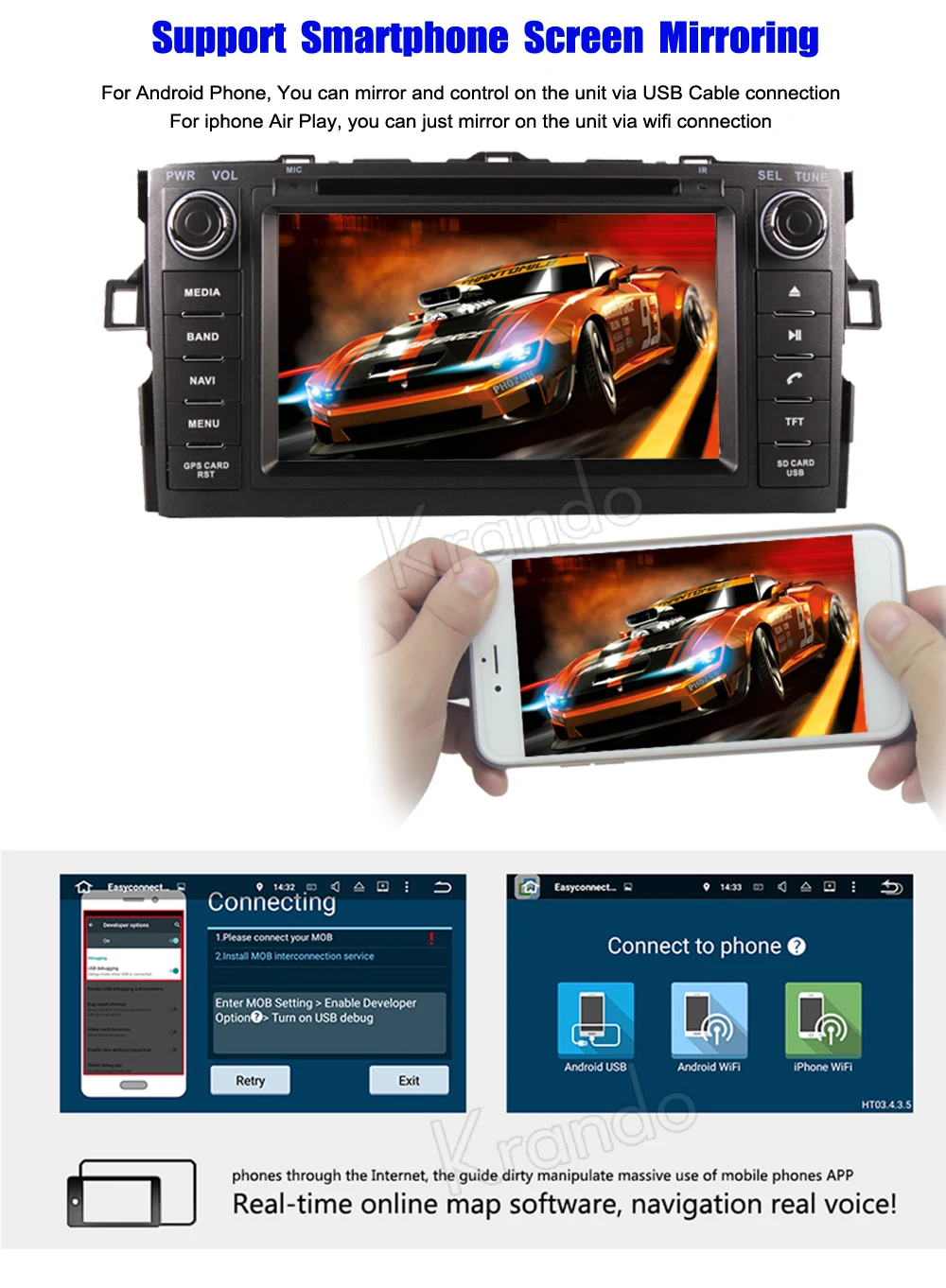 Clearance Krando 7" Android 8.0 car navigation multimedia system for toyota auris 2007-2011 for corolla hatchback 2012-2013 radio player 9