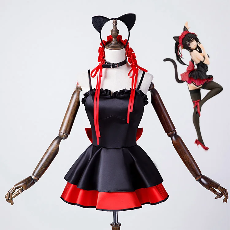 

Date A Live Kurumi Tokisaki Cosplay Costume Cats Dress Pajamas with Ears