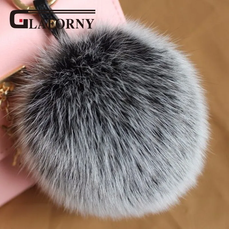 

Glaforny Fashion 12cm Fluffy Fox Fur Ball Keychain Real Fox Fur Keychain Fur Pompom Key Chain Pompon Keyring Charm Women Bag