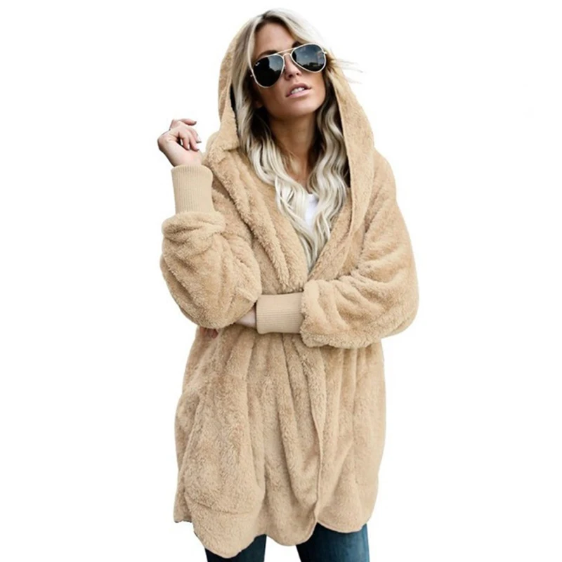 

Faux Fur Coat Loose Hooded Lambswool Jacket Teddy Coat Shaggy Autumn Winter Outerwear Cardigan Jacket Jumper Pele Femme z0365