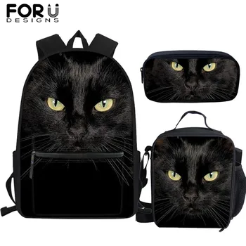 

FORUDESIGNS 2019 New Cool Black Cat Print Teenage Girl School Bags Set Women Backpack Schoolbags Rucksack Woman Mochila Escolar