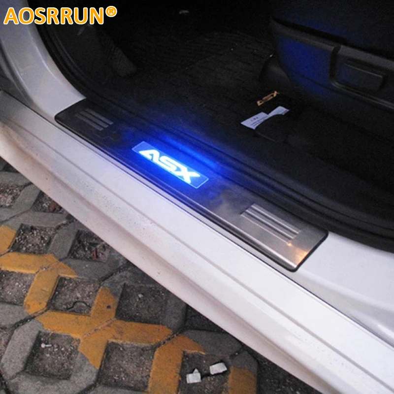 AOSRRUN LED stainless steel scuff plate door sill 4pcs set car accessories for Mitsubishi ASX RVR