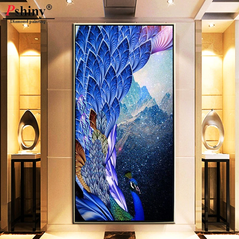 Pshiny 3d кристаллы для вышивки голубой с изображением павлина из страз паста квадратная алмазная живопись Набор для вышивания крестиком Бриллиантовая мозаичная фигурка животного изготовленный на заказ F011
