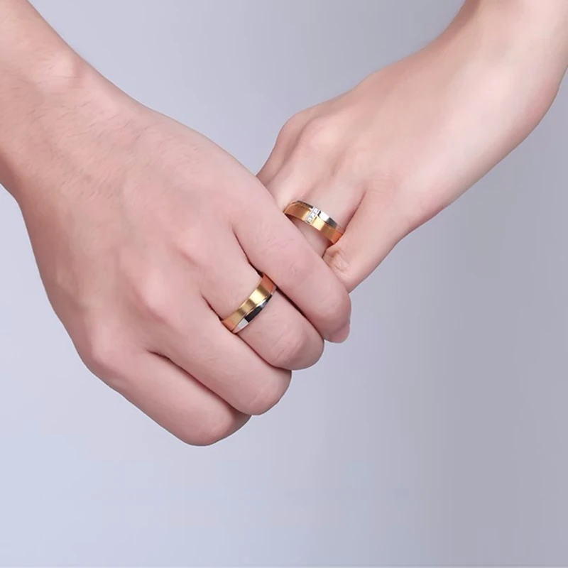 Обручальное кольцо для пары золотого цвета из нержавеющей стали кольцо CZ камень женский и мужской Alliance ювелирные изделия