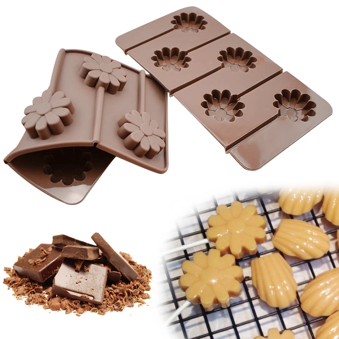 

Cake Decorating 5 Holes Flower Floral Lollipop Shape Bread Mould Silicone Mold Fondant Cake Chocolate Stencils Kitchen Pastry