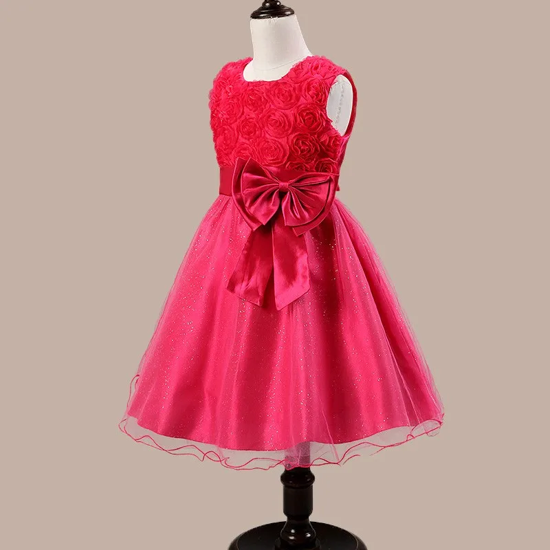 

2016 New Kids Girls Cocktail Dress Girls Fashion Bowknot Flowers Girl Sleeveless Party Dress Princess Dress