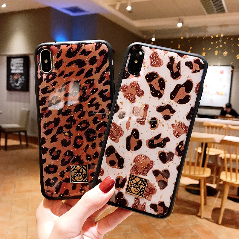 Роскошный блестящий чехол для телефона с леопардовым принтом GYPHCA iPhone 6 7 8 Plus X XS XR