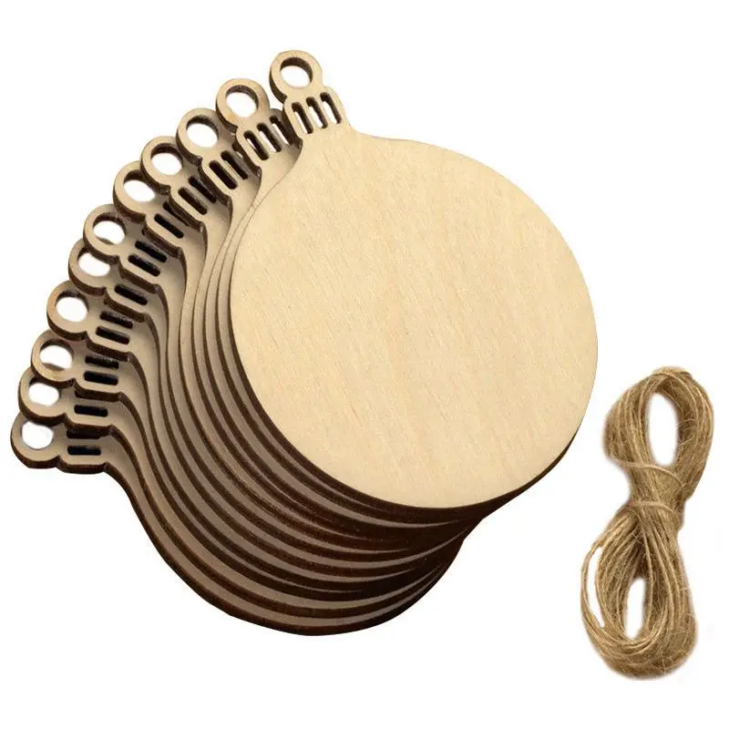 

UESH-10 Pcs Wooden Round Bell Hanging Christmas Tree Blank Decorations Gift Tag Shape