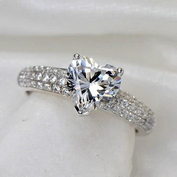 

Excellent Gold Ring Lovely Micro-paved 1Ct Heart Shape Simulate Diamond Engagement Ring Real 18K 750 White Gold Wedding Ring