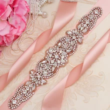 MissRDress жемчуг свадебный пояс розовое золото Стразы свадебное платье пояс ручная вышивка стразами пояс невесты для свадебного украшения JK959