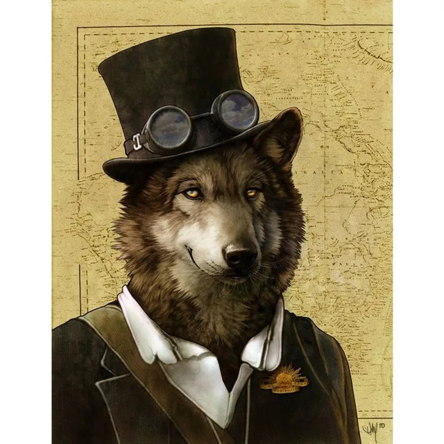 25 50 De Réductionnoir Et Blanc Chic Chien Chat Loup Renard Mur Art Affiches Et Impressions Animal Portant Un Chapeau Plume Toile Peinture Décor à