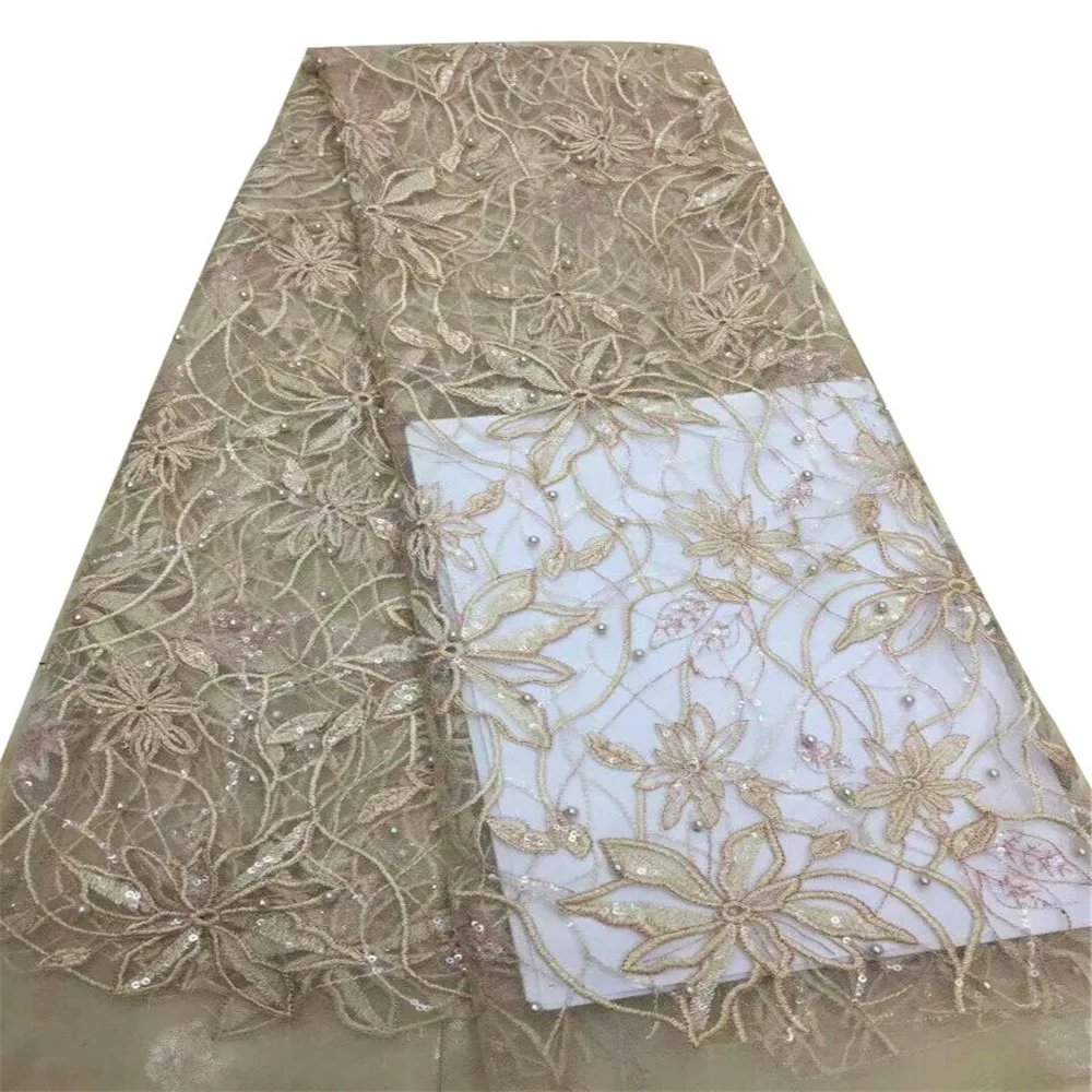 

2018 latest Special sequin Lace Fabric with High Quality African Laces fabric with sequins and beads X696-2