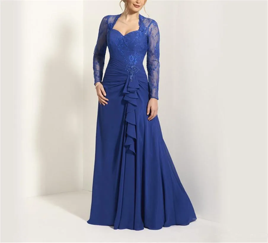 Royal Blue 2019 Moeder Van De Bruid Jurken A-lijn Lange Mouwen Chiffon Lace Kralen Formele Bruidegom Lange Moeder Jurken Voor bruiloft Royal Blue 2019 Moeder Van De Bruid Jurken A-lijn Lange Mouwen Chiffon Lace Kralen Formele Bruidegom Lange Moeder Jurken Voor bruiloft