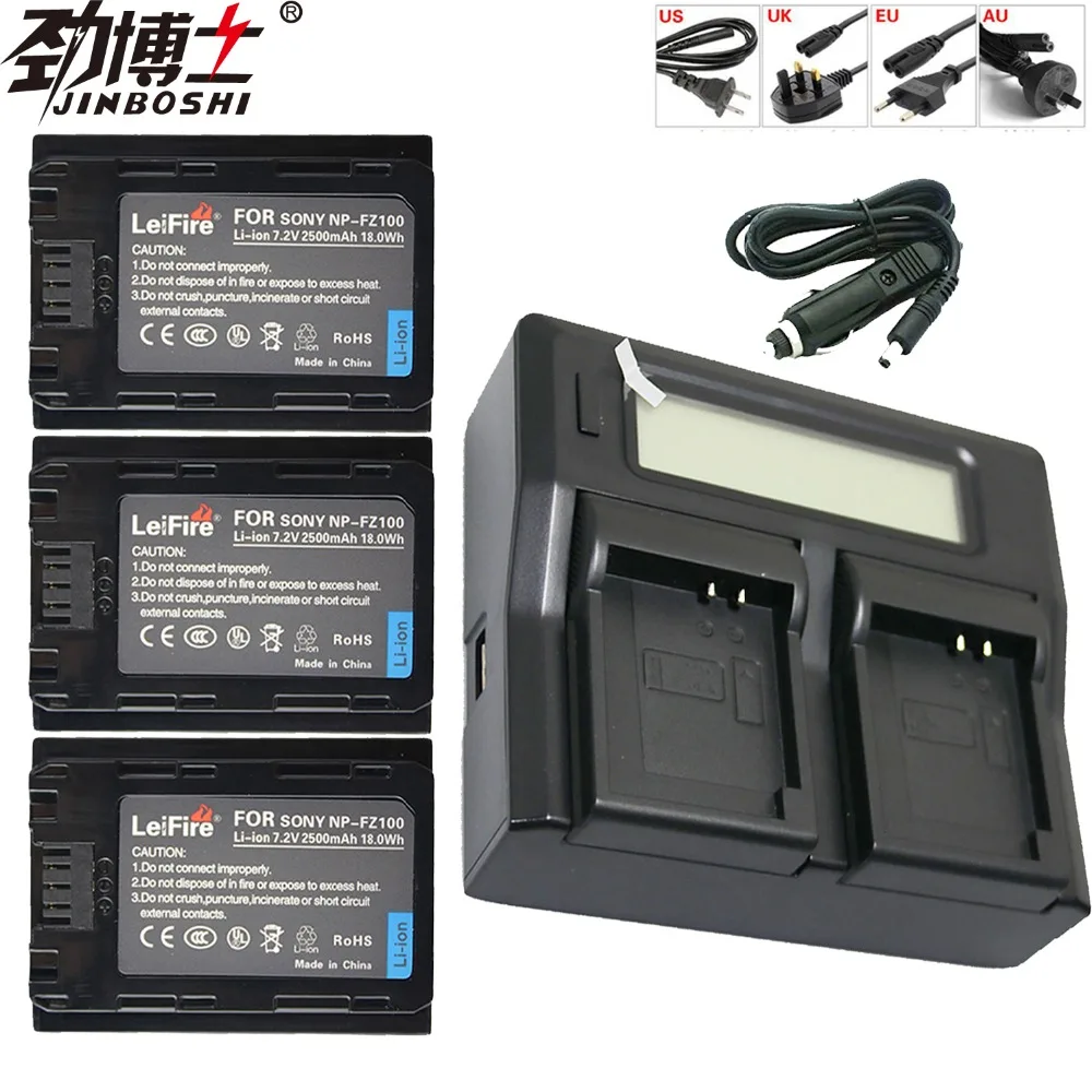

New 3x 2500mAh NP-FZ100 NPFZ100 NP FZ100 Battery+LCD Dual Charger for Sony BC-QZ1 Alpha 9 9R A9R 9S ILCE-9 A7R A7 III ILCE-7M3