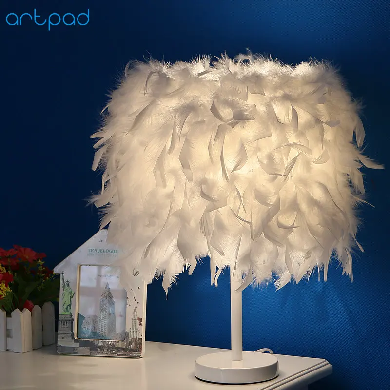 ArtPad يعتم الحديثة منضدة ريشة مصباح LED غرفة نوم السرير مصابيح طفل الزفاف الأطفال سطح المكتب الإضاءة E27 7 ألوان