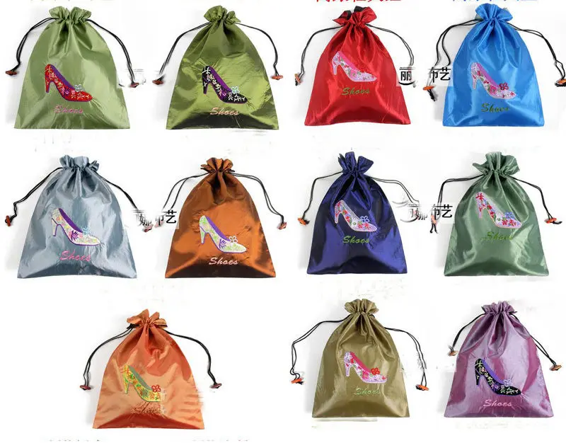 Wholesale 5pcs Chinese Vintage Embroiderd Silk Cloth&Shoe Bag Pouch