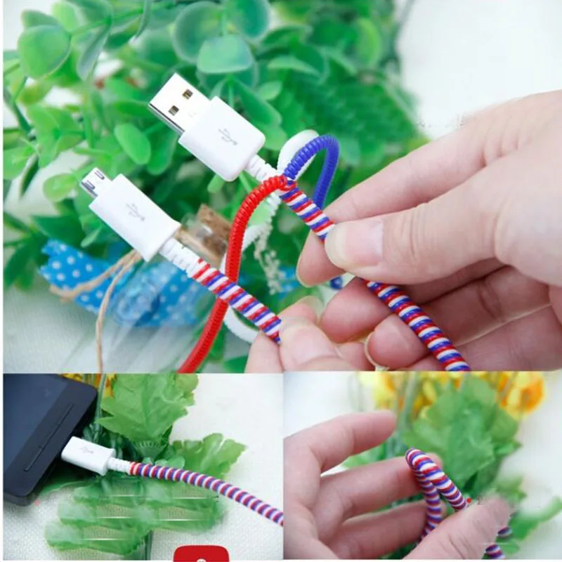 RACAHOO 50cm Double Colors Data Cable Protective Sleeve Spring Twine For Iphone USB Charging earphone Case Cover Cable Winder4