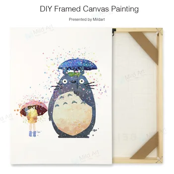 

Watercolor Miyazaki Japanese Anime Totoro Movie Poster Kids Decor Kawaii Wall Art Picture Wooden Framed Canvas Hanging Painting