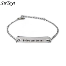 Suteyi Резные буквы вдохновляющие Следуйте вашим мечтам браслеты из нержавеющей стали простой серебряный браслет ювелирные изделия для унисекс