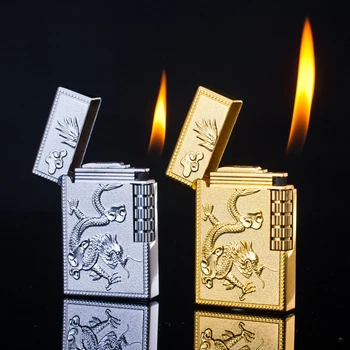 

Metal Double Dragon Inflatable Lighter Chinese Animal Embossed Grinding Wheel Cigarette Ignition Pocket Smoking Accessories