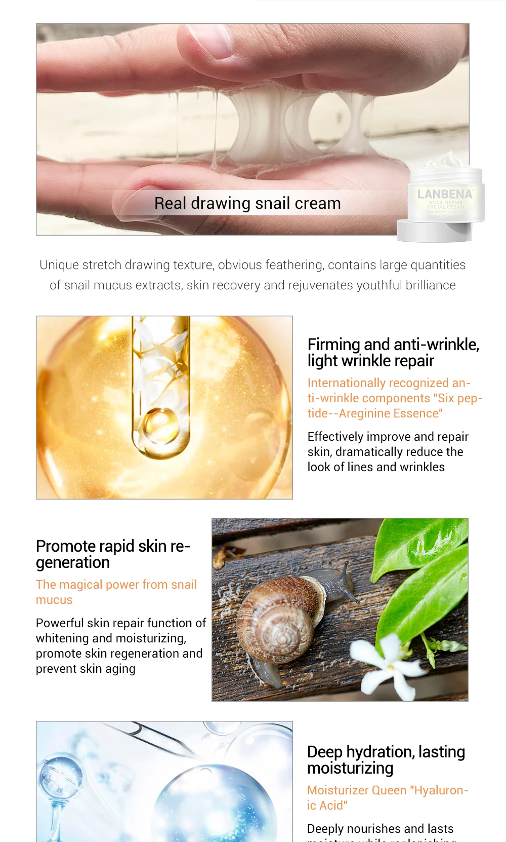 LANBENA Whitening Snail Repair Face Cream+anti Wrinkle Snail Eye Serum Eye Cream Acne Treatment Snail Cream Day Cream 2PCS