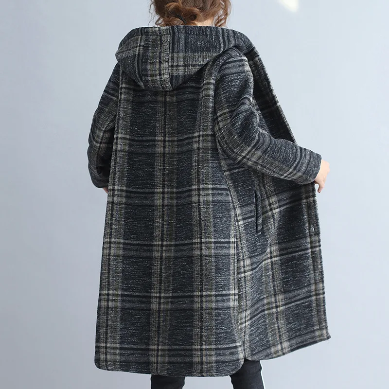 Johnature Women Vintage Hooded Parkas Thick Plaid Warm Winter Coat 2018 New Loose Casual Cloths Pockets Long Sleeve Women Parkas