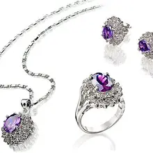 Модные ювелирные изделия сиреневый циркон ожерелье кольцо кулон серьги набор#146