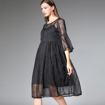

Summer Women dress Plus Size Loose Fit embroidery long Dress flare sleeves Elegant chiffon Dress beautiful longos vestidos XXXXL