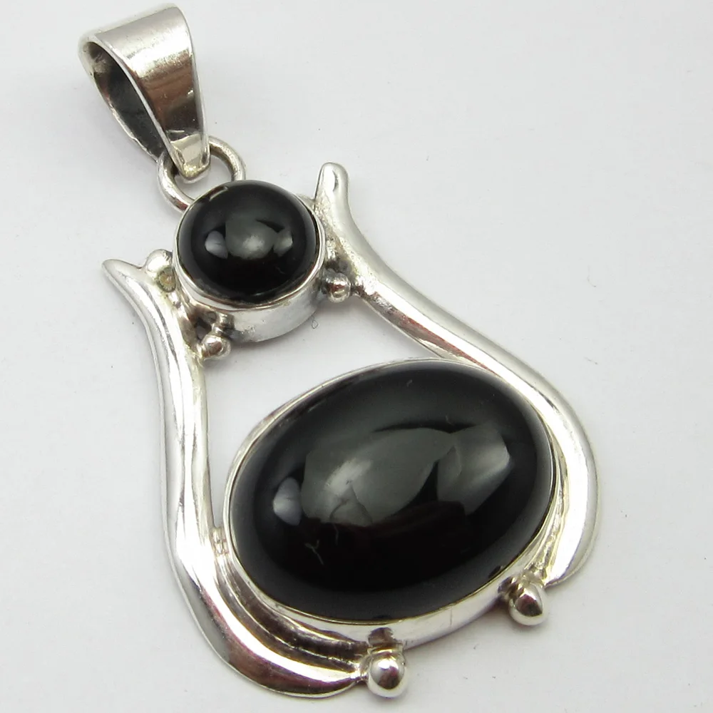. Silver REAL BLACK ONYX Handcrafted Pendant 1.2" ! GEM STONE Jewelryin Pendants from Jewelry