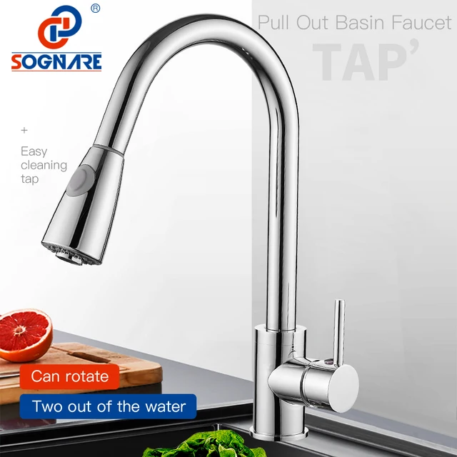 Special Offers SOGNARE Silver Kitchen Faucets Pull Out Kitchen Sink Faucet Swivel 360 Solid Brass Mixer Single Handle Water Mixer Tap Cold Hot