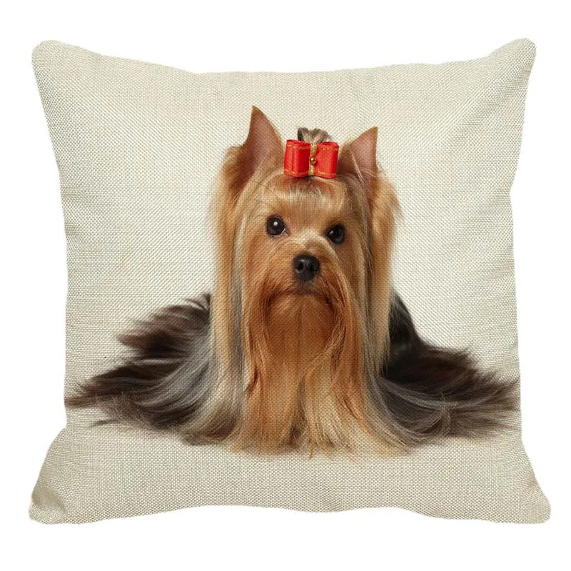 

XUNYU Cute Yorkshire Terrier Pattern Linen Pillow Case Home Sofa Square Pillow Cover Dog Cushion Cover 45X45cm AC113