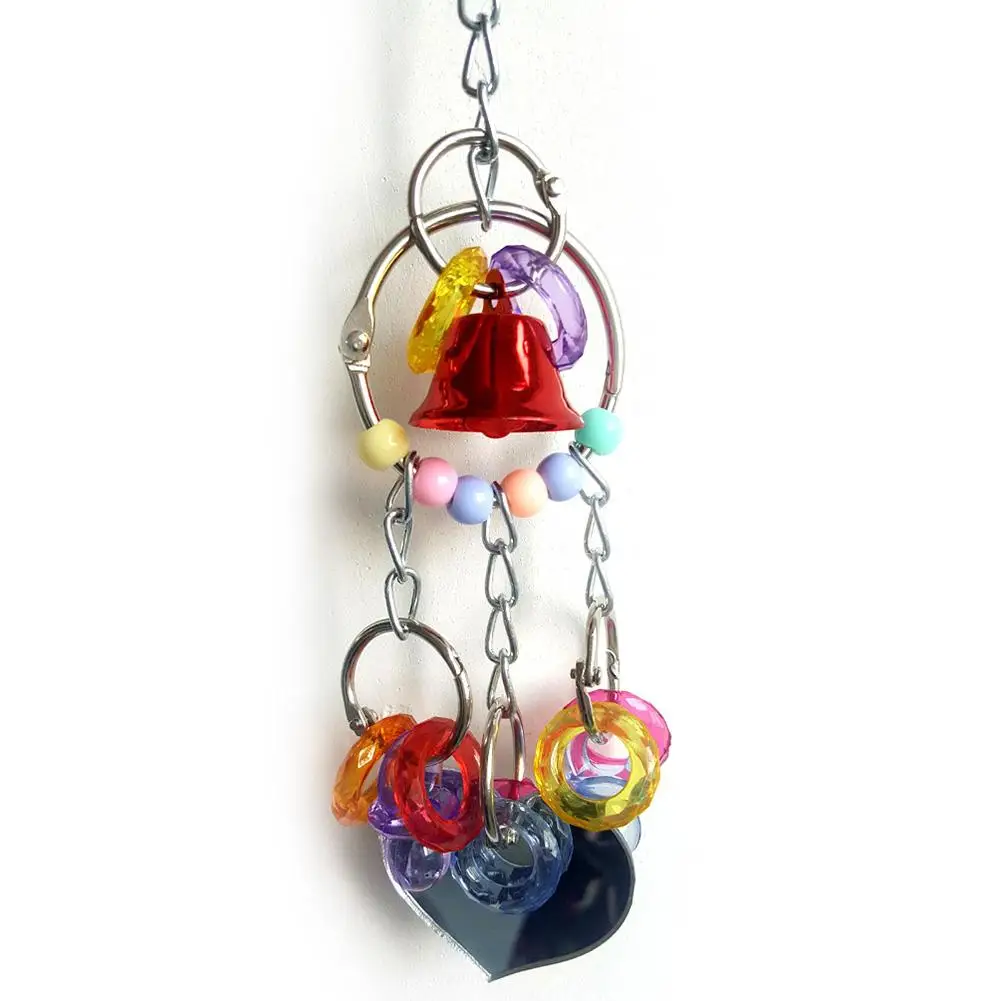 Creative Lovely Hot Sell Pet Toy Play Acrylic Chew Toy Parrot Bird Colorful Bell Chain With Mirror Bird Accessories For Birds
