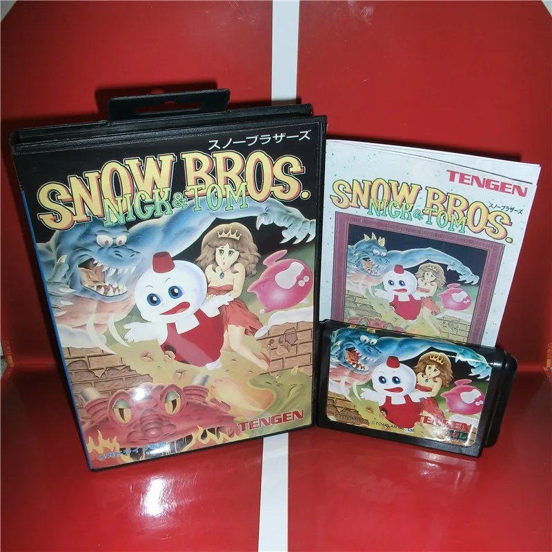 

MD games card - Snow Bros Japan Cover with Box and Manual for MD MegaDrive Genesis Video Game Console 16 bit MD card