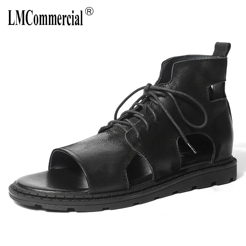 

Summer high Genuine Leather men's Rome sandals Sneakers Men Slippers Flip Flops casual Shoes beach outdoor all-match cowhide