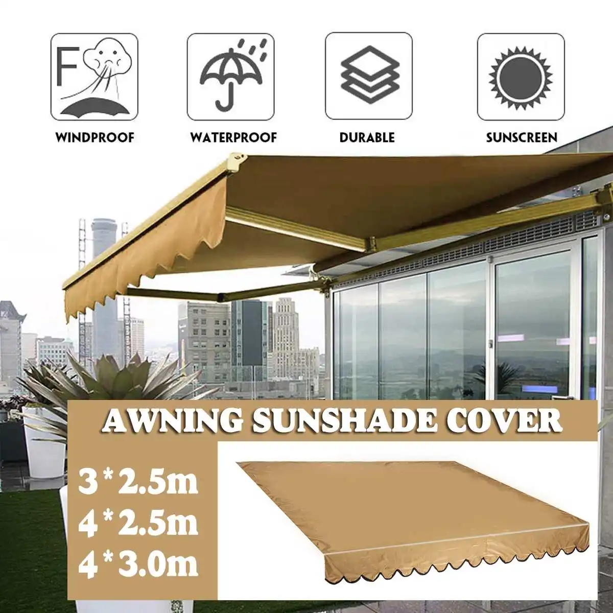

3x2.5m/4x2.5m/4mx3m Anti-UV Sun Shelter Polyester Rectangle Awning Sun Shading Waterproof Shade Outdoor Camping Travel