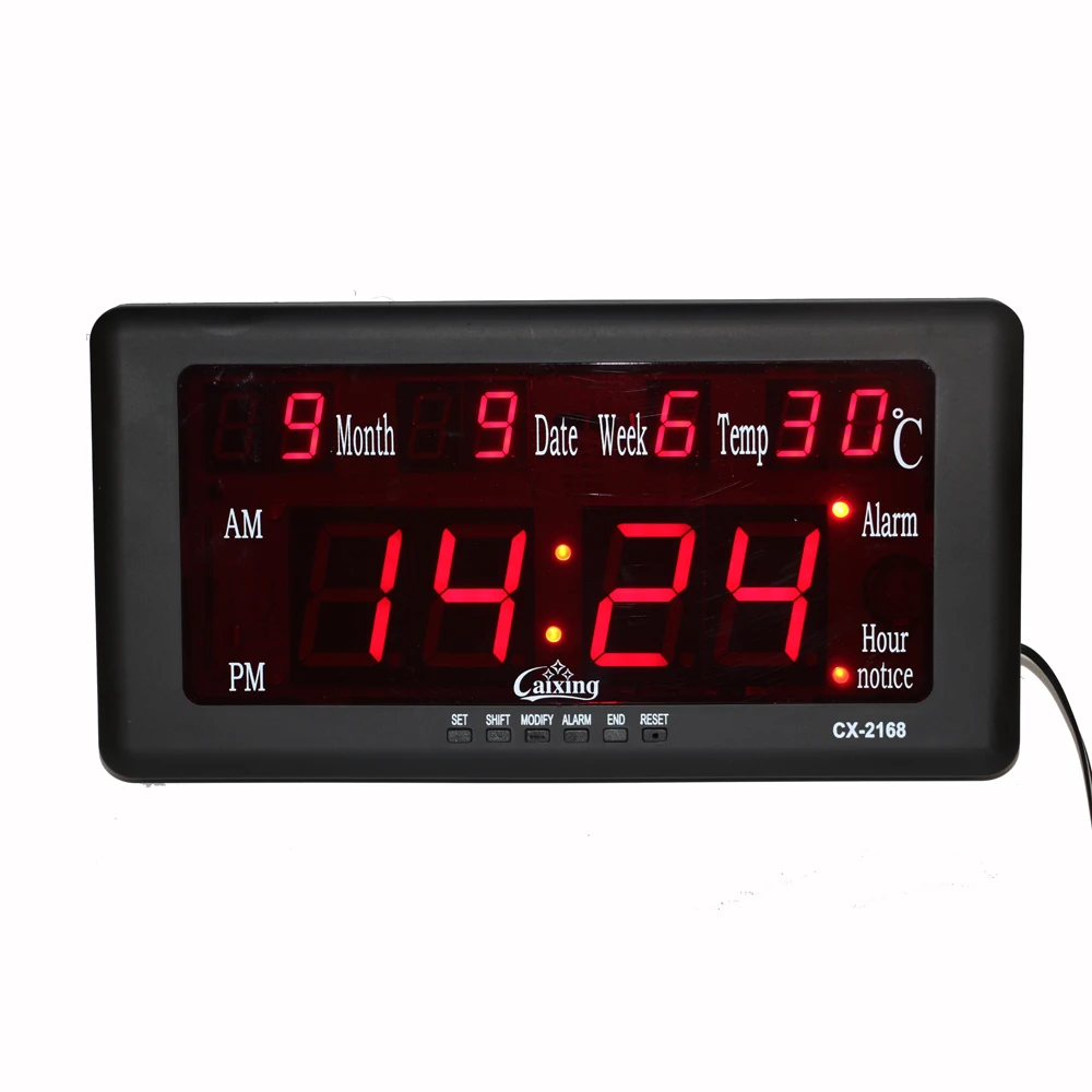 

Electronic LED Digital Alarm Clock Wall Clock Big Display Temperature Calendar Date Week Kickout Stand for Tabletop Placement