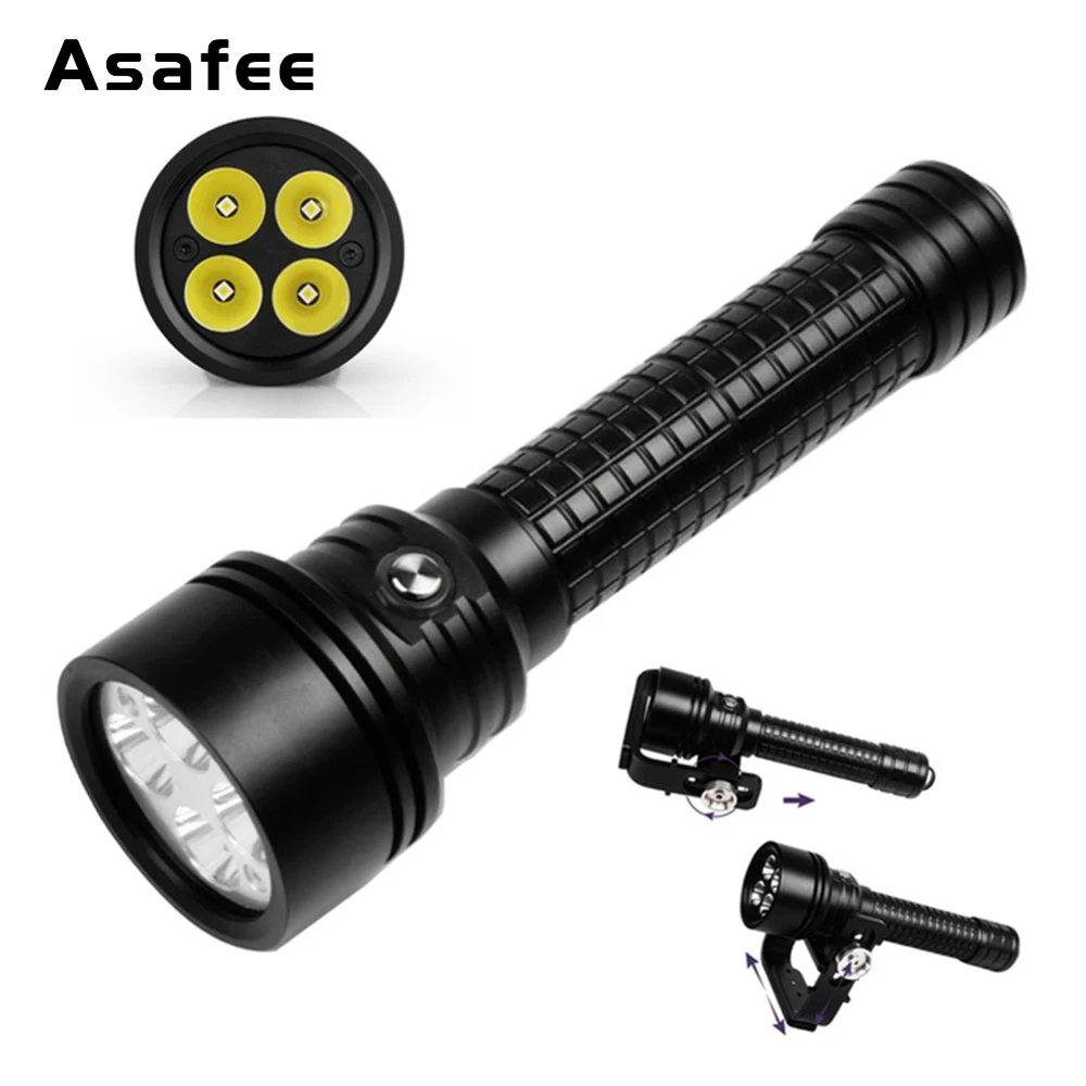 Asafee DIV15S Powerful Diving Light Torch 3800 Lumens 4pcs Cree XPL V3