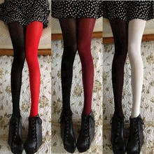 Women Spring Autumn 120D Tights Fashion Asymmetry Contrast Color Velvet Pantyhose Lady Girls Sexy Stockings Japanese