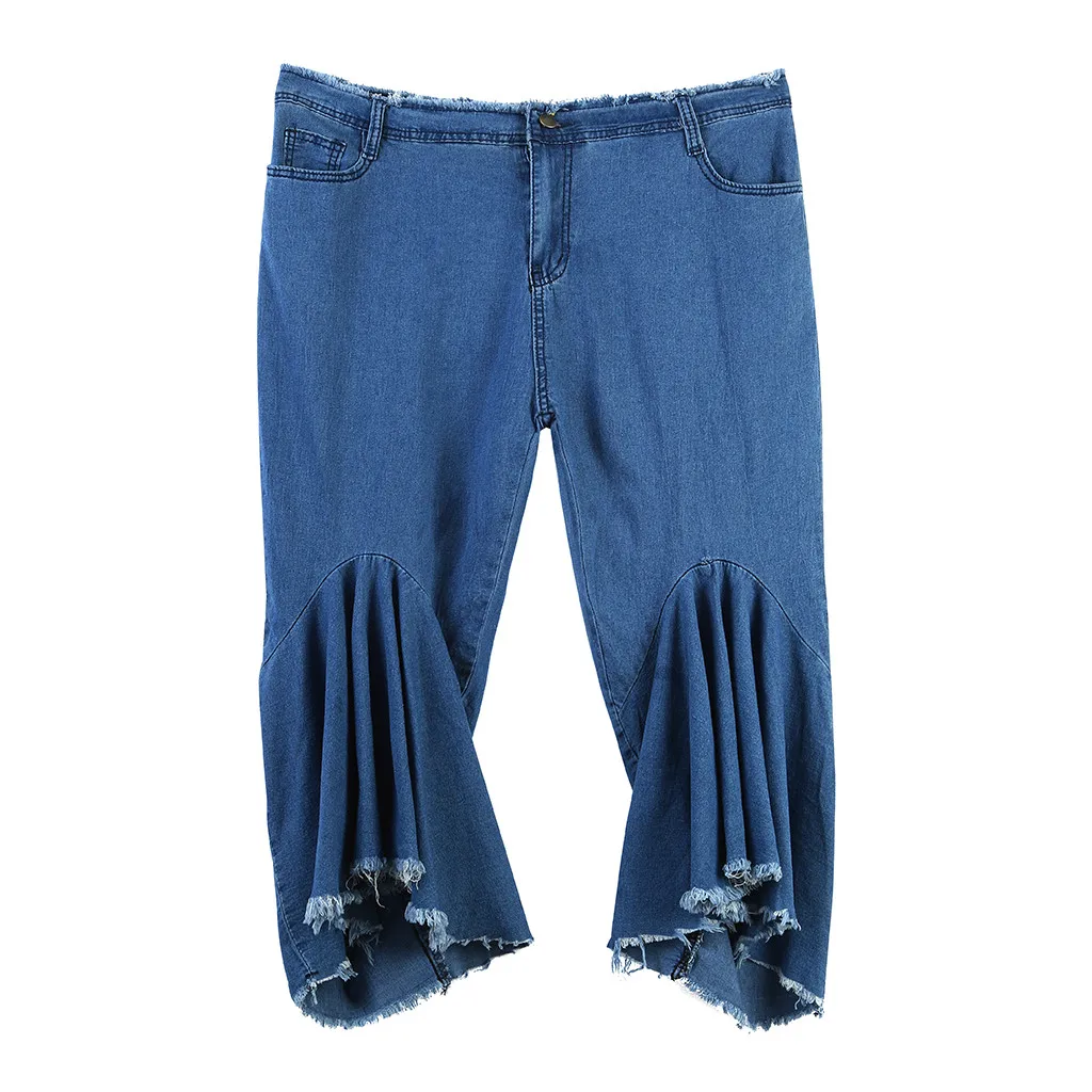 KLV/Для женщин высокоэластичные джинсы растягивающиеся женские джинсы потертые джинсовые узкие женские, с расклешенным брюки стрейч уличные брюки 5XL 4,24