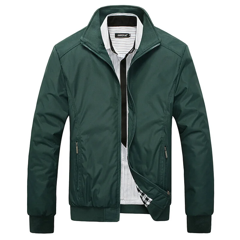 Мужская повседневная приталенная куртка со стоячим воротником, одноцветные куртки размера плюс 3XL, брендовая одежда, мужская повседневная куртка-бомбер в стиле милитари - Цвет: Green