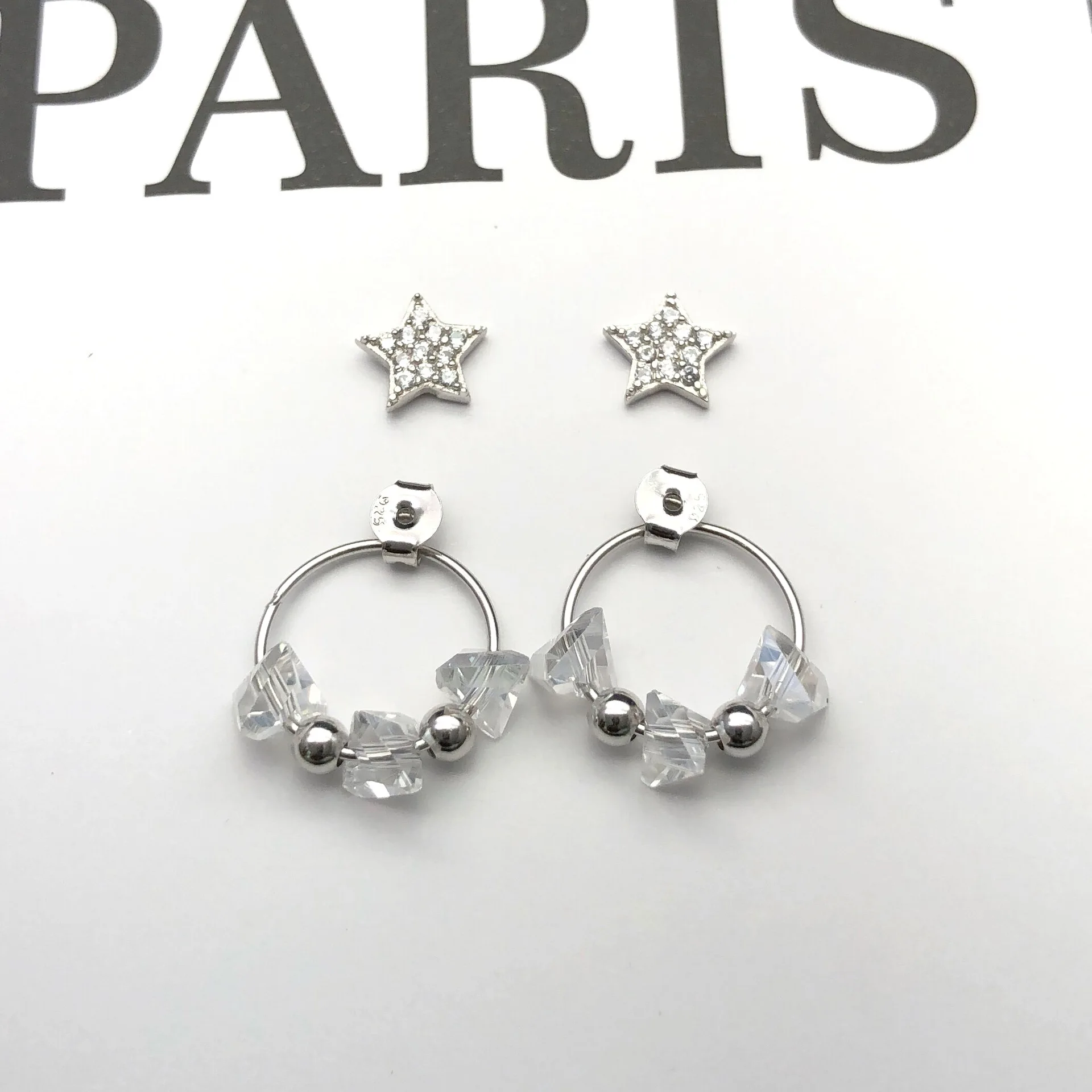 stars cz earrings 100% 925 Sterling silver Jewelry fashion Hypoallergenic Stud earrings for women girl Christmas gift