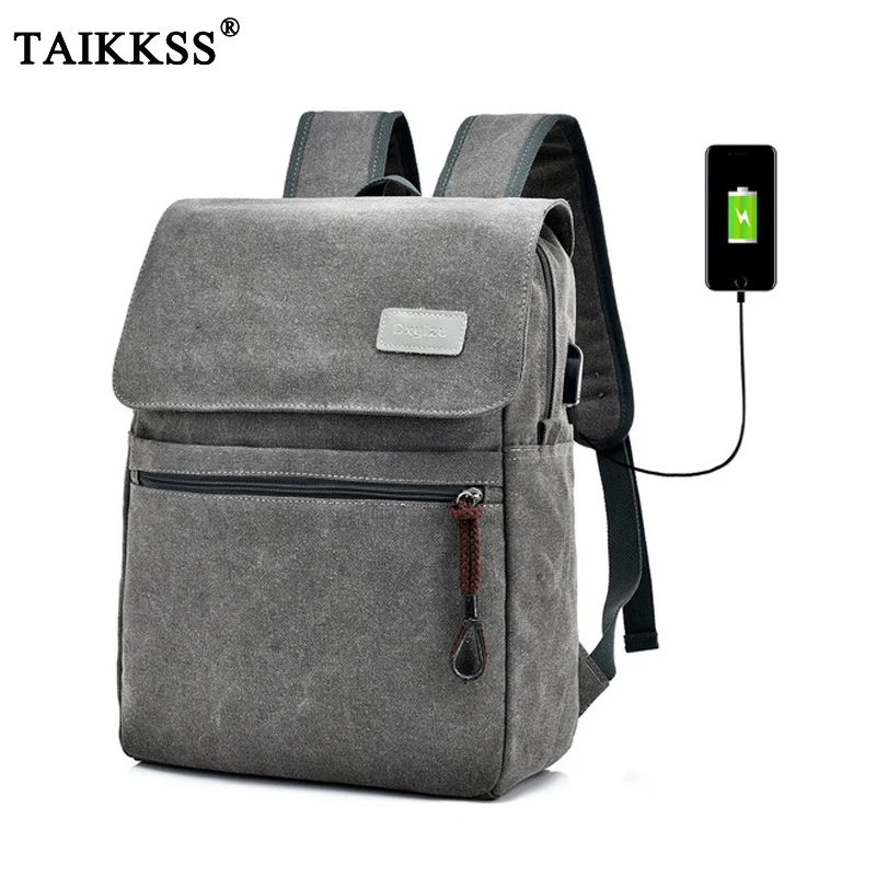 

2019 New fashion USB charging Preppy Style College Student School Backpack Vintage Male Canvas Backpack casual Travel Daypacks