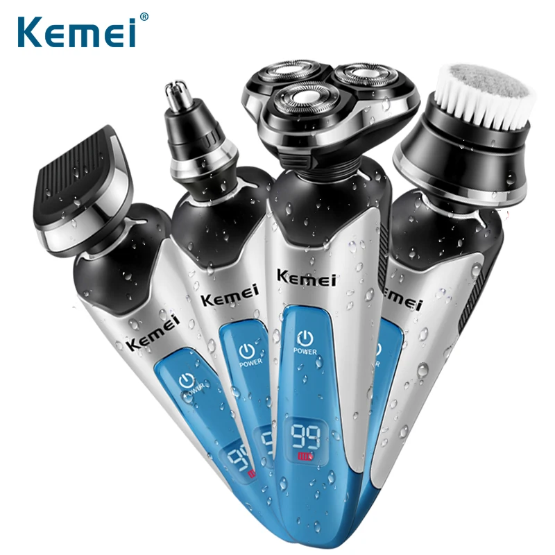

Kemei5390 4 In 1 Mens Grooming Kit Fully Washable Electric Shaver Intelligent LED Display Razor Rechargeable Shaver Hair Clipper