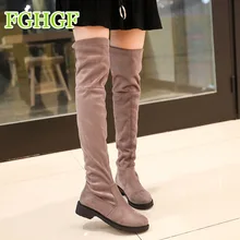 

Thigh High Boots Female Winter Boots Women Over The Knee Boots Flat Stretch Sexy Fashion Shoes 2019 Black Grey New Riding Boots